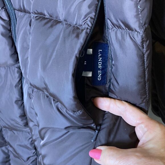Land’s End Down Down Puffer Coat Zip and Snap Closure  Brown NWOT Medium… - Picture 8 of 12